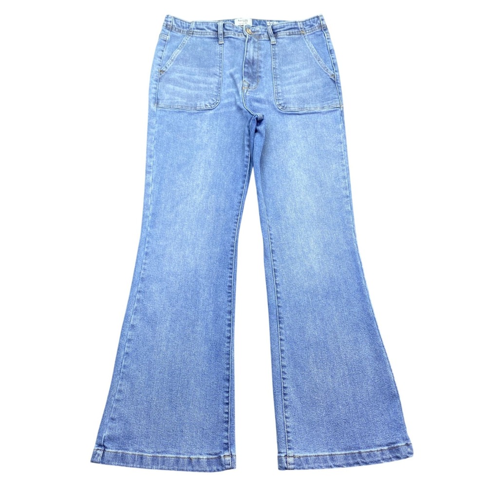 Kensie Jeans The Savannah High Rise Flare Blueโ Denim Patch Pocket 10/30 Grunge